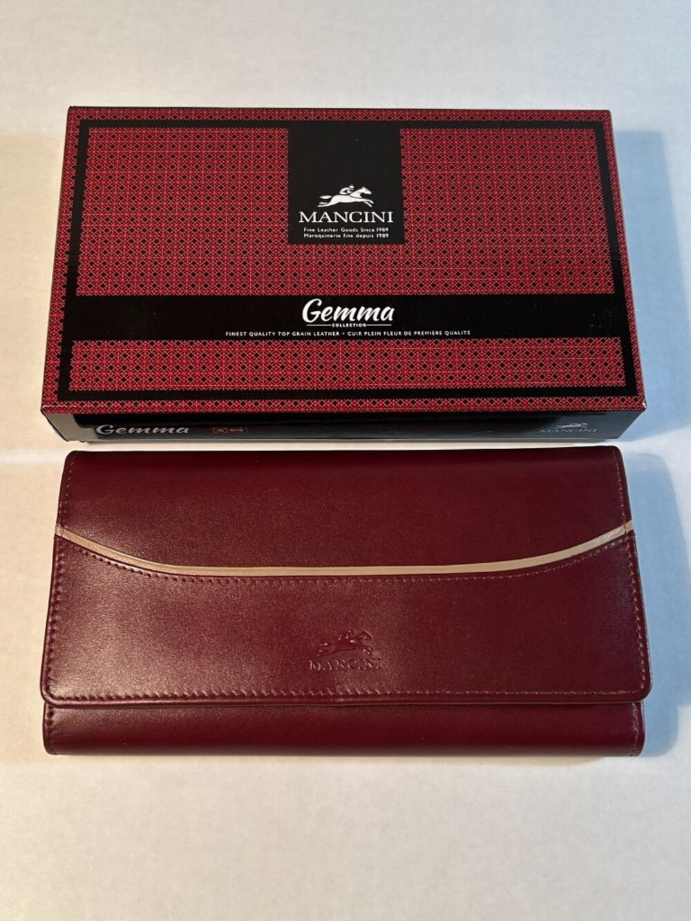 Mancini "Gemma" RFID Trifold Leather Wallet-Burgundy